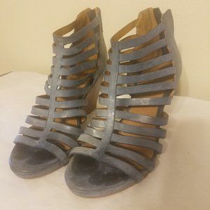 Johnston & Murphy Leather Blue Wedge 7.5 3.5" heel